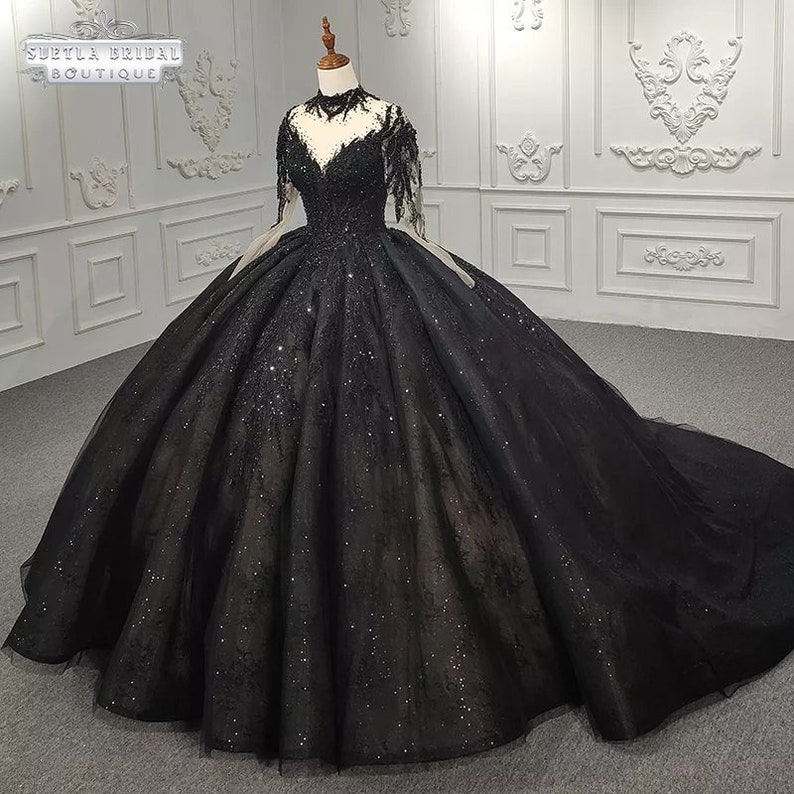 Black Wedding Dress Gothic Black Ball Gown Wedding Dress Long - Etsy