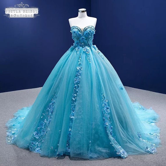 Blue Bridal Ball Gowns Crystal Lace Tulle Wedding Dress Wl02 - China Wedding  Dress and Color Accent Bridal Dress price | Made-in-China.com