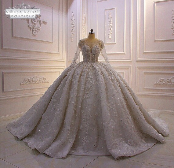 Gray Ball Gown Tulle Spaghetti Straps Appliques Luxury Wedding Dress With  Beading - Na Dhukan - Pure Desi Market