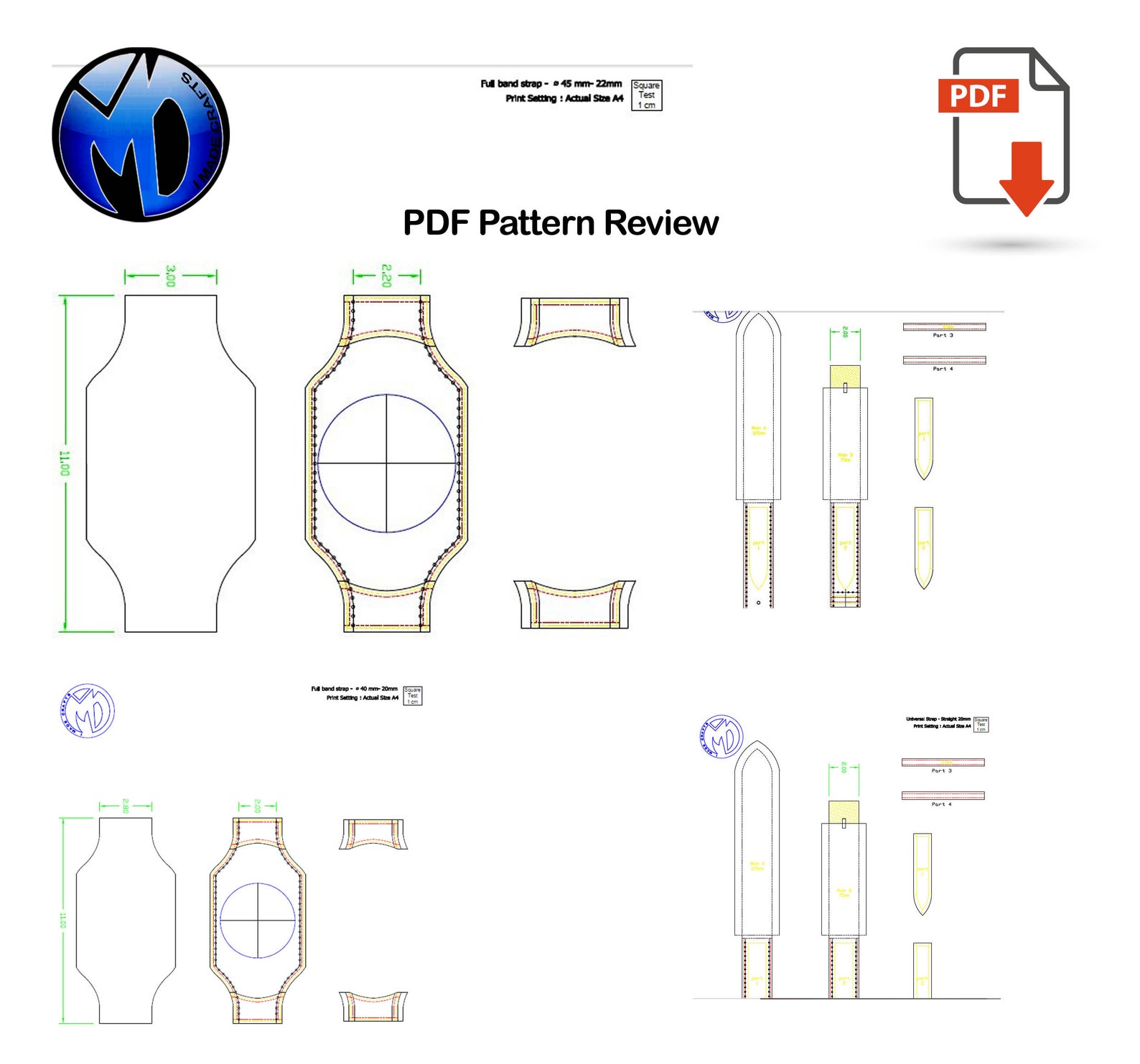 Leather Watch Strap Pattern or Template, Download Pdf Pattern for