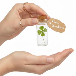 Trébol de cuatro hojas auténtico en frasco - Amuleto de la suerte hecho a mano en Francia - Regalo original para Navidad, cumpleaños, exámenes, hombres y mujeres