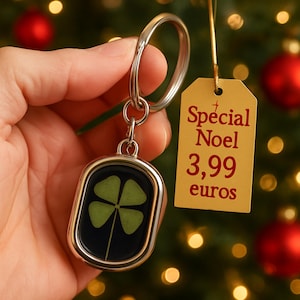 Oval Talisman Keyring with Genuine Four-Leaf Clover - Unique, Elegant, and Made in France - To Attract Luck and Joy