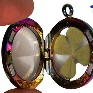 Four Leaf Clover Pendant, Lucky Charm Jewelry for Women, Elegant Luck Gift for Women, Natural Talisman in Locket Size
