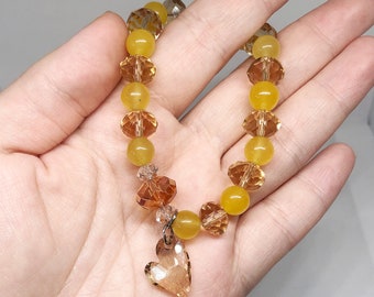 Crystal Beads Bracelet with Natural Yellow Quartzite Gemstone