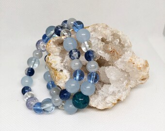 2Pcs Set Blue Glass Beads Bracelet Cracked Glass Bracelet Gift
