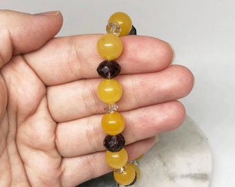10mm Natural Yellow Jade Gemstone Bracelet with Crystal beads