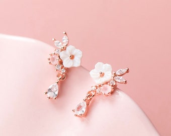 Romantic Elegant Cherry Blossoms Flower Earrings For Women Sweet Light Pink  Long Tassel Drop Earring Girls Party Wedding Jewelry - AliExpress