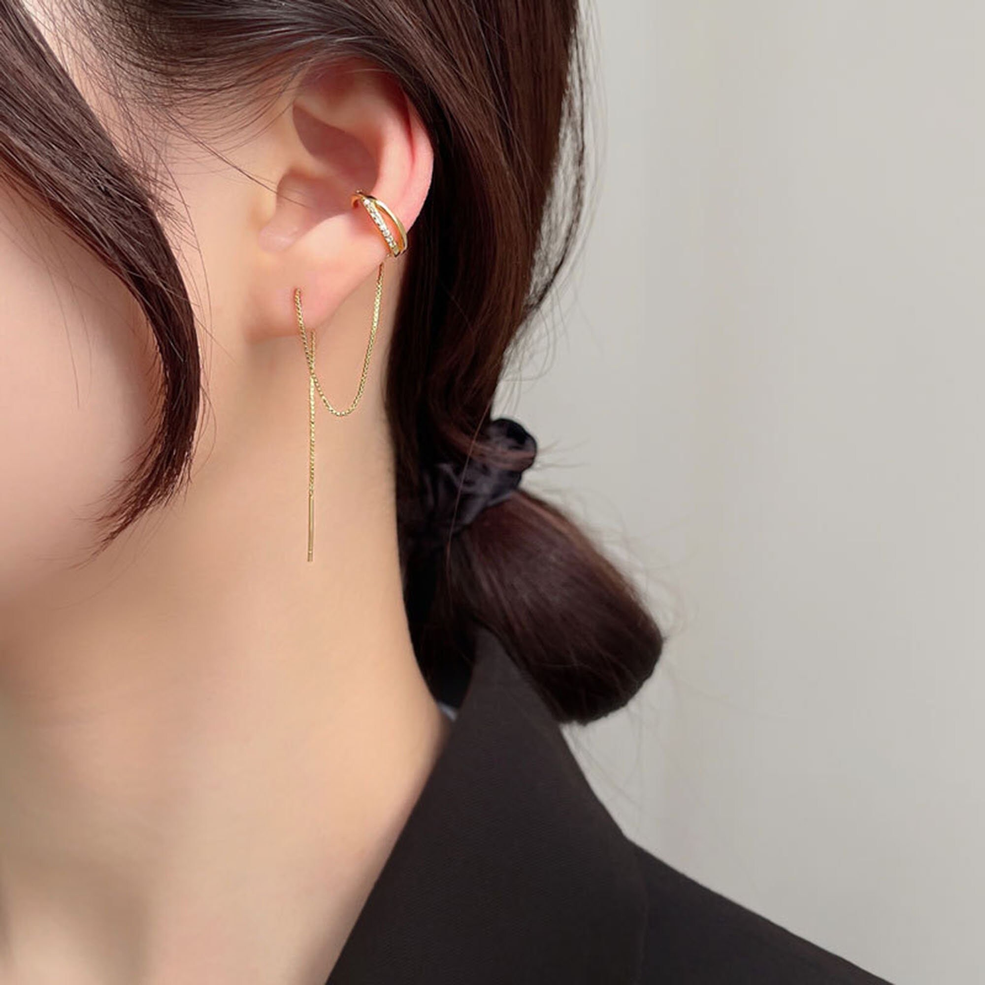 A Pair Gold Ear Cuff Threader Earrings Ear Cuff Chain Earrings