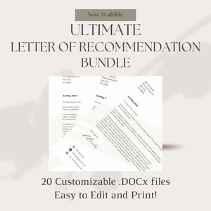 20 plantillas de cartas de recomendación, listas para usar, descarga instantánea.