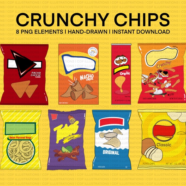 chips clip art, crisps clip art, junk food clip art, food sticker, sticker clipart, planner sticker clipart, goodnotes sticker, cute clipart