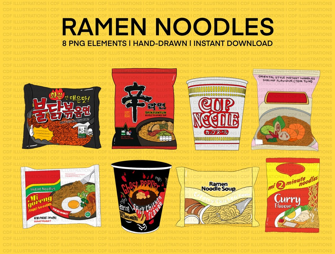 Instant Noodle Clip Art, Ramen Clip Art, Food Stickers, Sticker Clipart