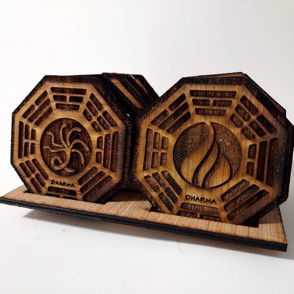 Dharma Initiative Coasters: Engraved Wooden Lost TV Show Fan Gift