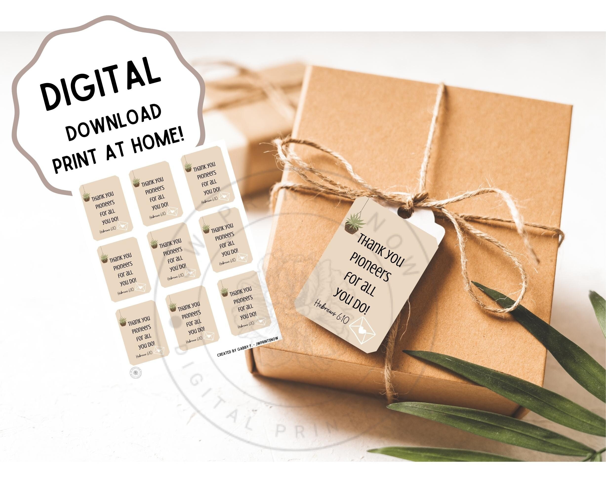 Pioneer School Gift Bag and Tag/pioneer Gift/ JW Gift/ Printable Labels/  Digital Download (Download Now) 