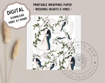 Wedding Hearts & Vines Printable Wrapping Paper - Instant Download - JW Gift - JW Pioneer Gift - Print At Home
