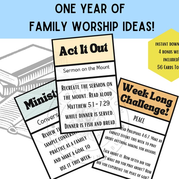 JW One Year Family Worship Idea Set - 56 Printable Cards - JW Instant Download - JW Games - jw gifts - jw planner - jw study