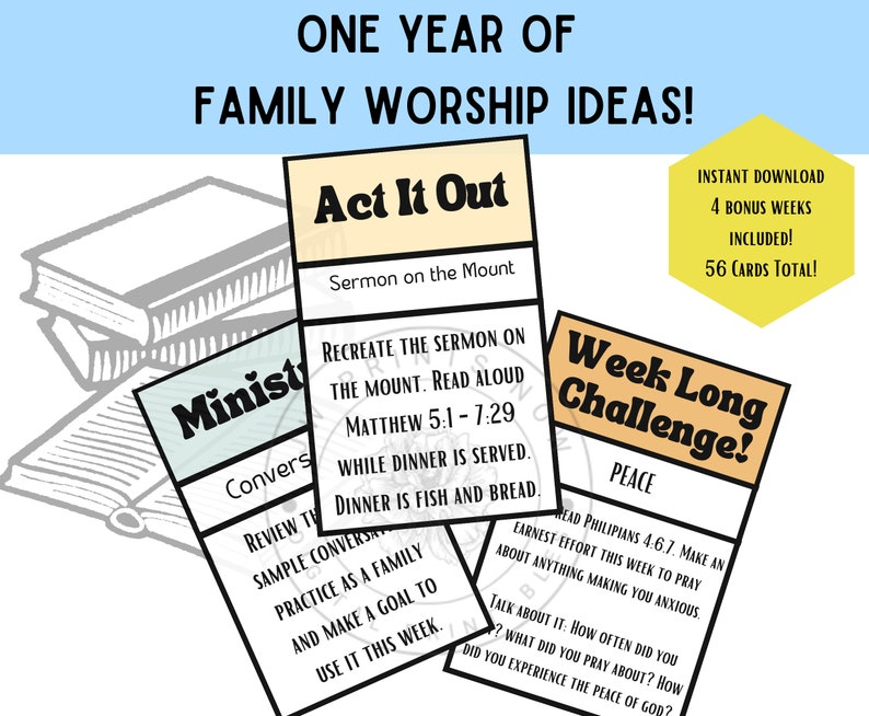 JW One Year Family Worship Idea Set 56 Printable Cards JW Instant Download JW Games jw gifts jw planner jw study image 1