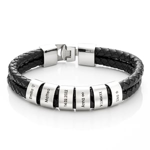 Personalized leather bracelet with engraved beads