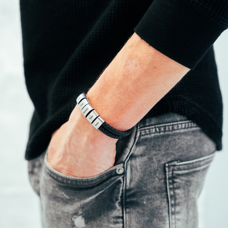 Personalized leather bracelet with engraved beads image 6