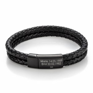 Personalized leather bracelet with engraved clasp - Black Edition