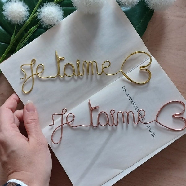 Marque page personnalisé en fil métallique or ou rose gold _ inspiration saint valentin "je t'aime"