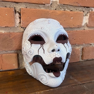 Masque articulé sjöng Geisha - Démon - Oni - Yokai - Kostym - cosplay - halloween - ancien masque japonais traditionnel - Blanc et rouge