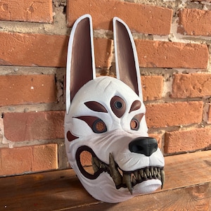 Kitsune Fox Mask: Japanese Yokai Cosplay, White & Red