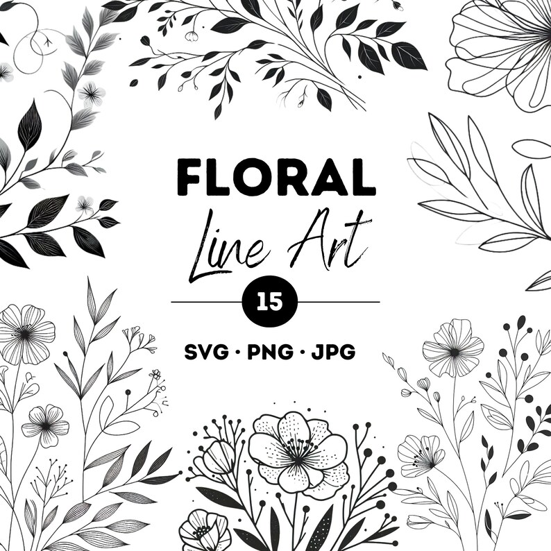 Floral Line Art SVG Bundle, Wedding SVG Bundle, Botanical Line Art SVG