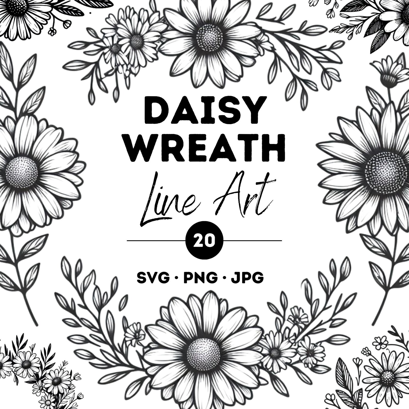 Daisy Flower Wreath SVG Files Bundle, Wedding Floral Wreath SVG Set ...
