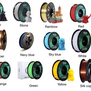 Puede incluir: Surtido de 12 carretes de filamento para impresi&oacute;n 3D en varios colores, incluyendo negro, piedra, arco&iacute;ris, rojo, cobre, azul marino, azul cielo, blanco, naranja, verde, amarillo y cobre sedoso.