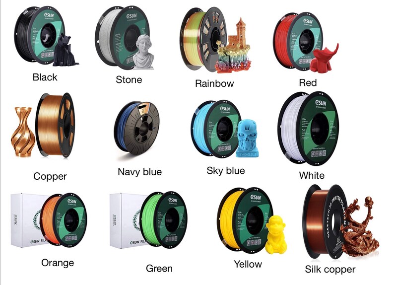 Puede incluir: Surtido de 12 carretes de filamento para impresi&oacute;n 3D en varios colores, incluyendo negro, piedra, arco&iacute;ris, rojo, cobre, azul marino, azul cielo, blanco, naranja, verde, amarillo y cobre sedoso.