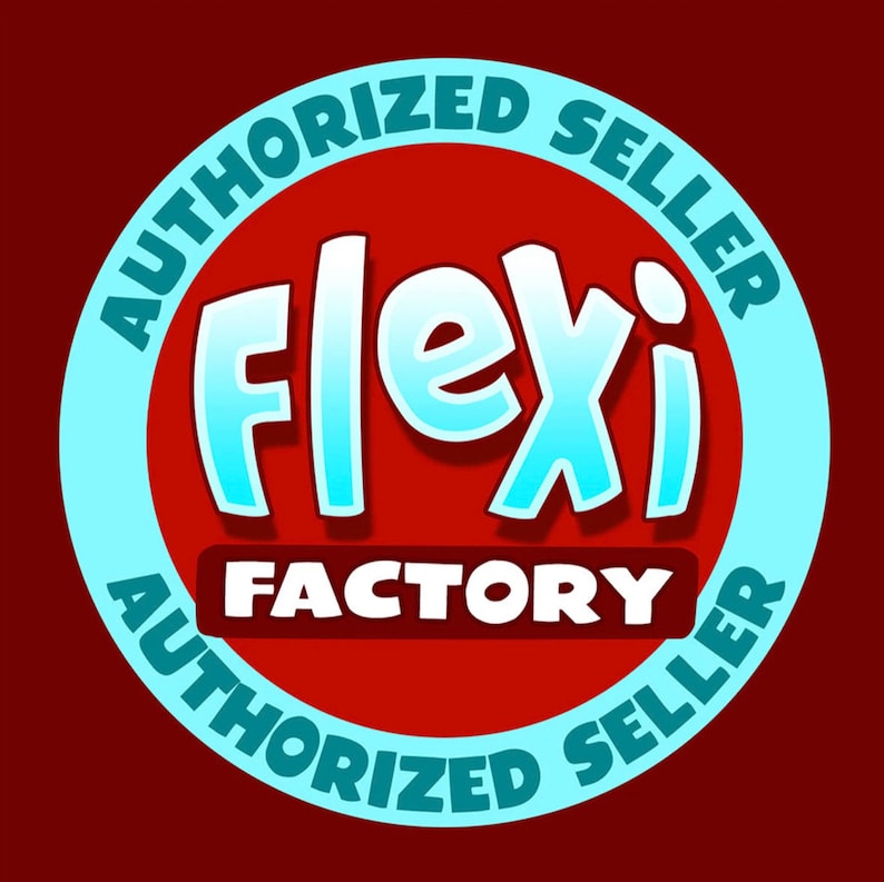 May include: A blue and white circle with the text "AUTHORIZED SELLER" around the edge. Inside the circle is the text "Flexi FACTORY" in white with a blue outline. The background is red.