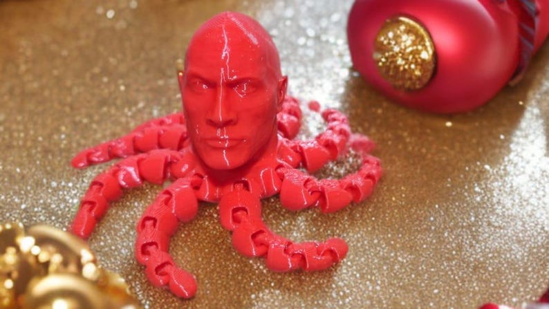 Rocktopus Fidget Toy: 3D-geprint Dwayne Johnson Octopus-bureaudecor afbeelding 2