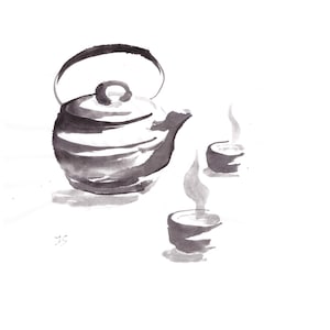 Piccola pittura a inchiostro giapponese originale Sumie Artwork Tazza da tè Cerimonia del tè