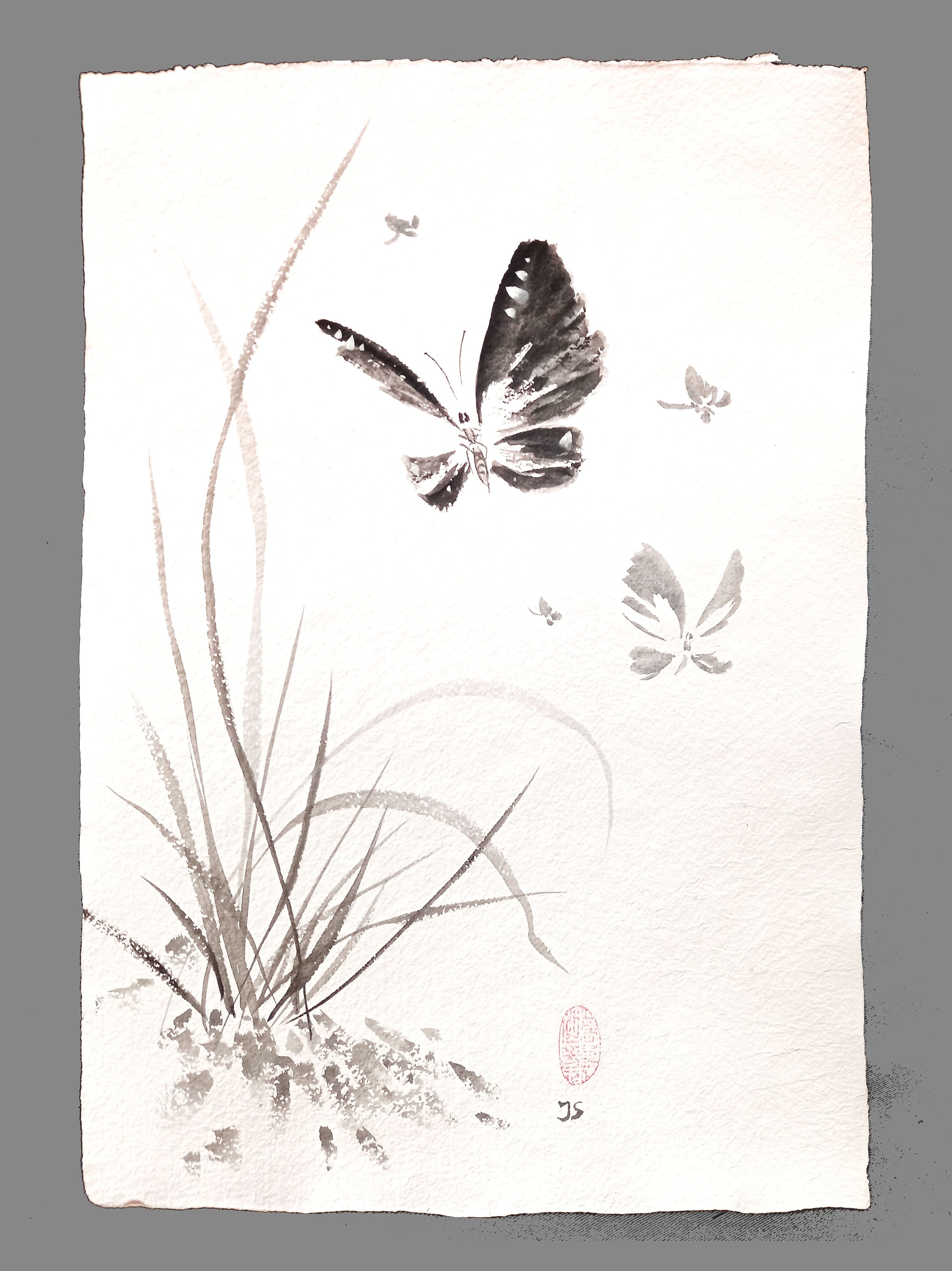 Butterflies Feng Shui Painting Original Water Color Black
