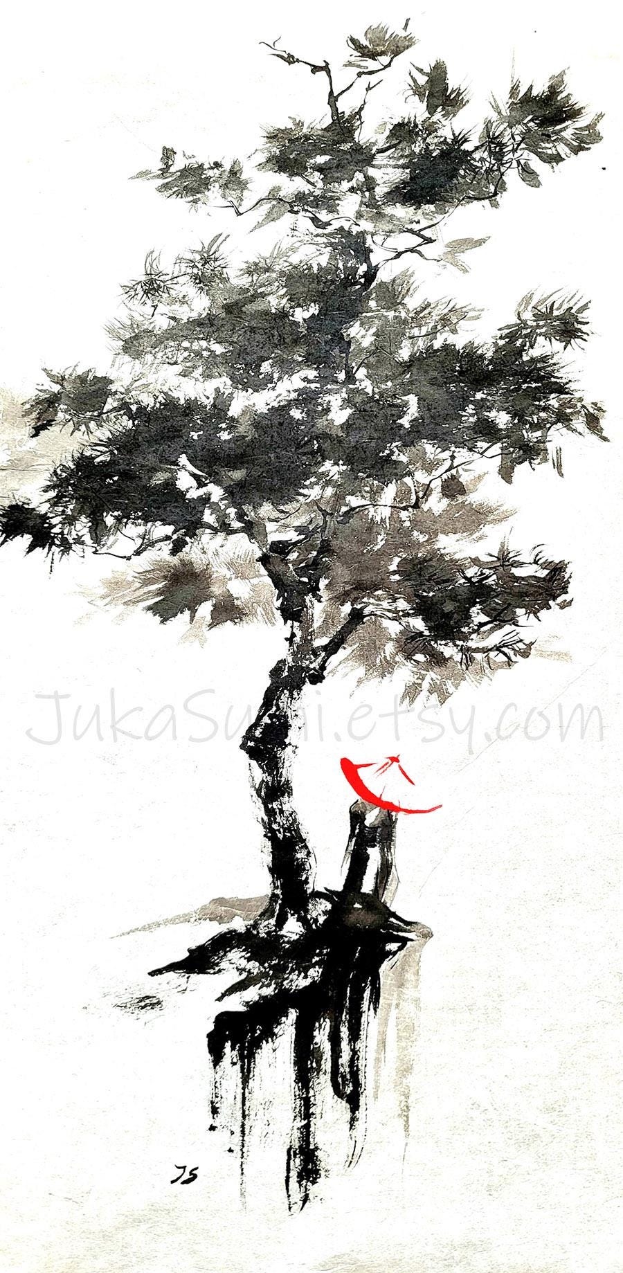 Japanese Sumie Ink Painting Set: Zen Landscape Art (14x18 Inch