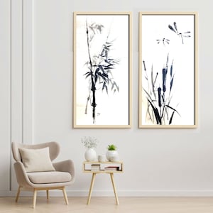 Bamboo Feng Shui Painting Original Black&white artwork Japan ink painting Sumi e