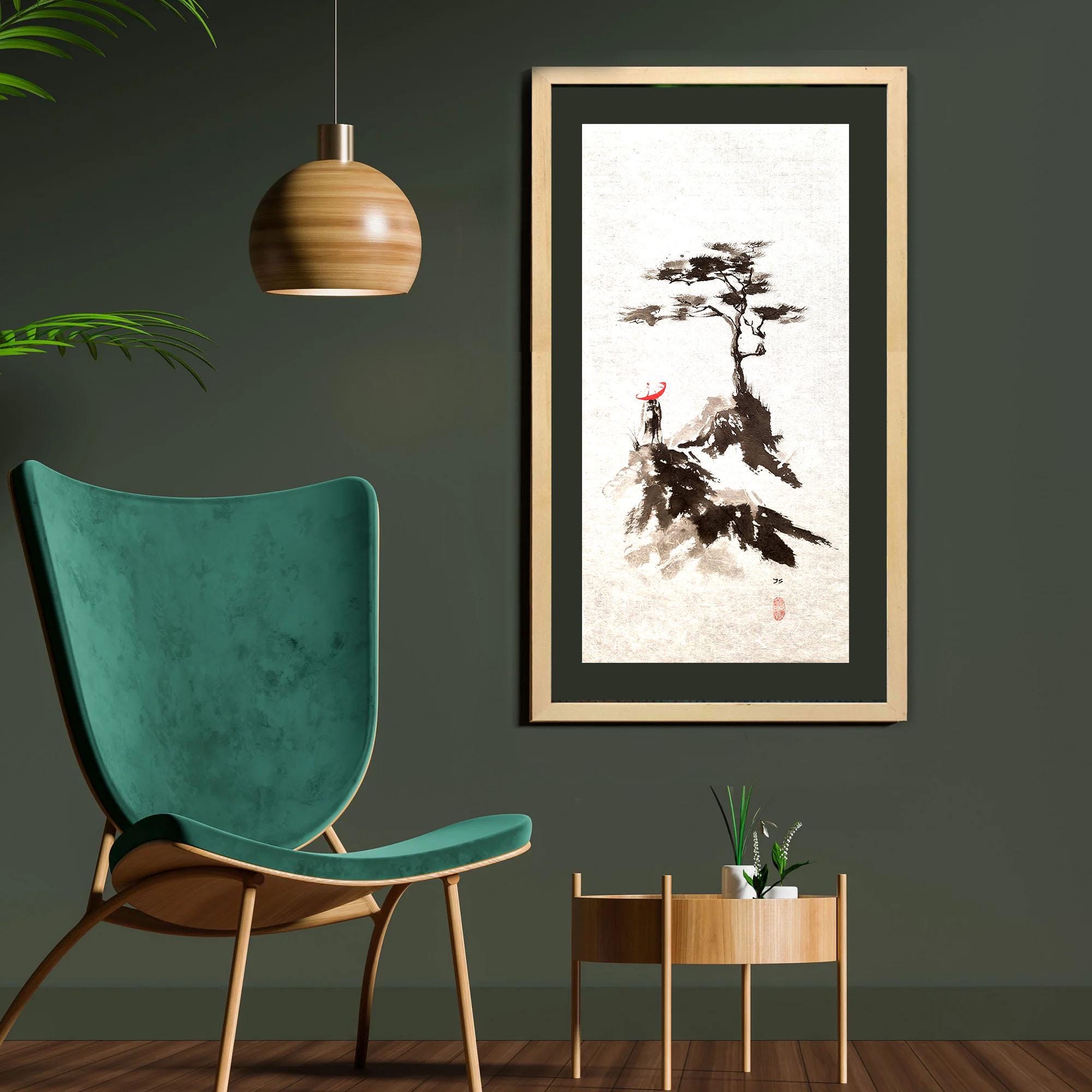 Japanese Sumie Ink Painting Set: Zen Landscape Art (14x18 Inch) - Etsy