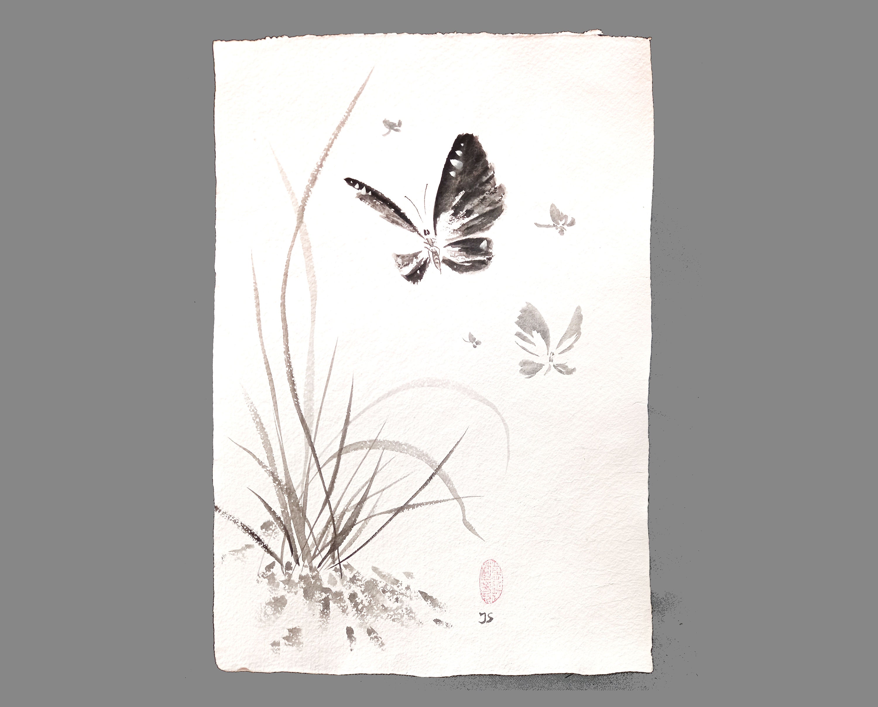 Butterflies Feng Shui Painting Original Water Color Black