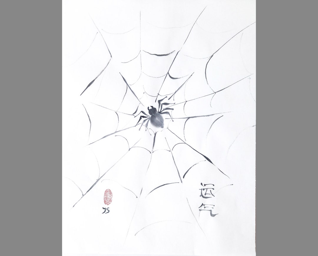 Spider&web Halloween Original Black and White Wall Art Japanese Sumi-e ...