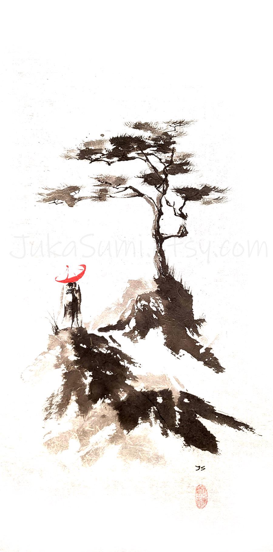 Japanese Sumie Ink Painting Set: Zen Landscape Art (14x18 Inch) - Etsy