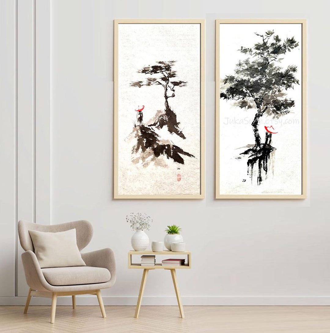 sumie✨ Japanese Sumie Ink Painting Set: Zen Landscape Art (14x18 Inch) - Etsy