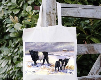 Belted Galloway cow Tote Bag, Shopping bag, Re - usable bag.