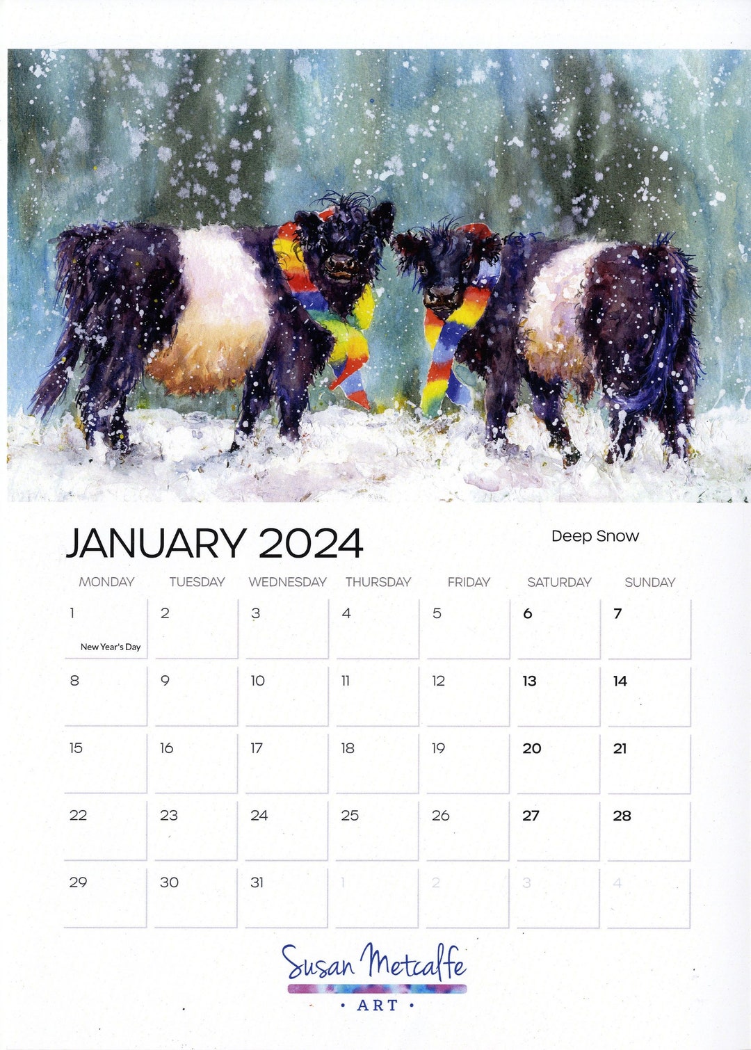 Belted Galloway Calendar 2024 Wall Calendar Christmas Gift Etsy