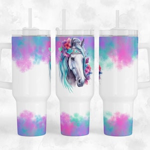 Boho Horse - 40oz Quencher Tumbler Wrap Sublimation Design - Design Digital Download PNG
