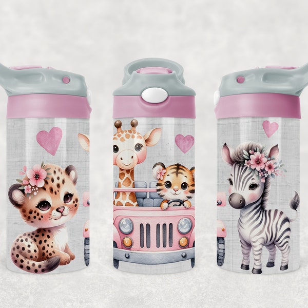 Pink Safari - 12oz Flip Top Tumbler Wrap - Sublimation - Flip Top Tumbler Sublimation - PNG Sublimation - Flip Top Tumbler