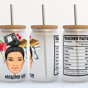 Teacher Life - 16 oz Libbey Glass Can Tumbler Sublimation Design - Design Digital Download PNG