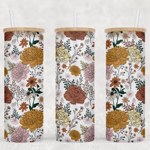 Vintage Floral - 25 oz Libbey Glass Can Tumbler Sublimation Design - Design Digital Download PNG