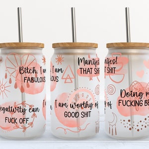 SWEARY Daily Affirmations - Self Love - 16 oz Libbey Glass Can Tumbler Sublimation Design - Design Digital Download PNG