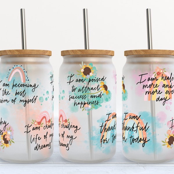 Positive Affirmations - 16 oz Libbey Glass Can Tumbler Sublimation Design - Design Digital Download PNG