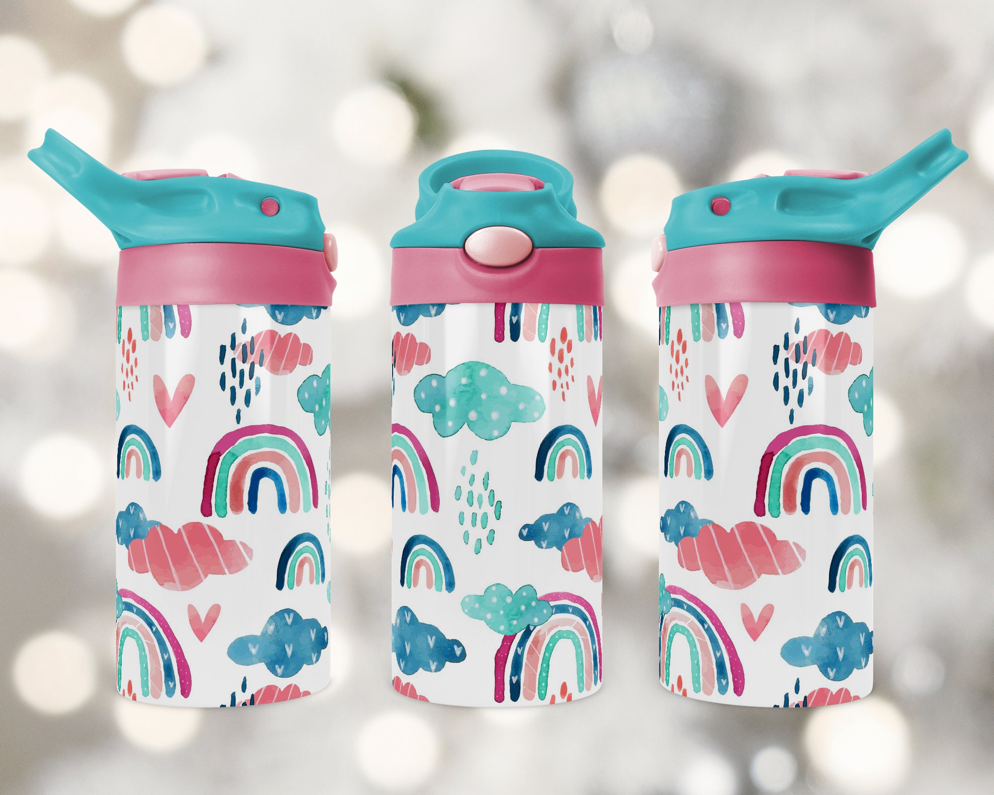 Personalized Boho Rainbow Sippy Cups for Toddler, Custom Sippy Cup